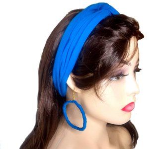 Blue Headband And Hoops, Headband & Matching Earrings Set, Blue Headwrap & Hoops